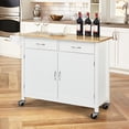 thumbnail image 3 of Giantex Rolling Kitchen Island Cart on Wheels, Kitchen Utility Trolley & Bar Serving Cart w/Rubber Wood Top, Handle Rack & Storage Cabinet and Drawers for Home Dining Room, White, 3 of 8