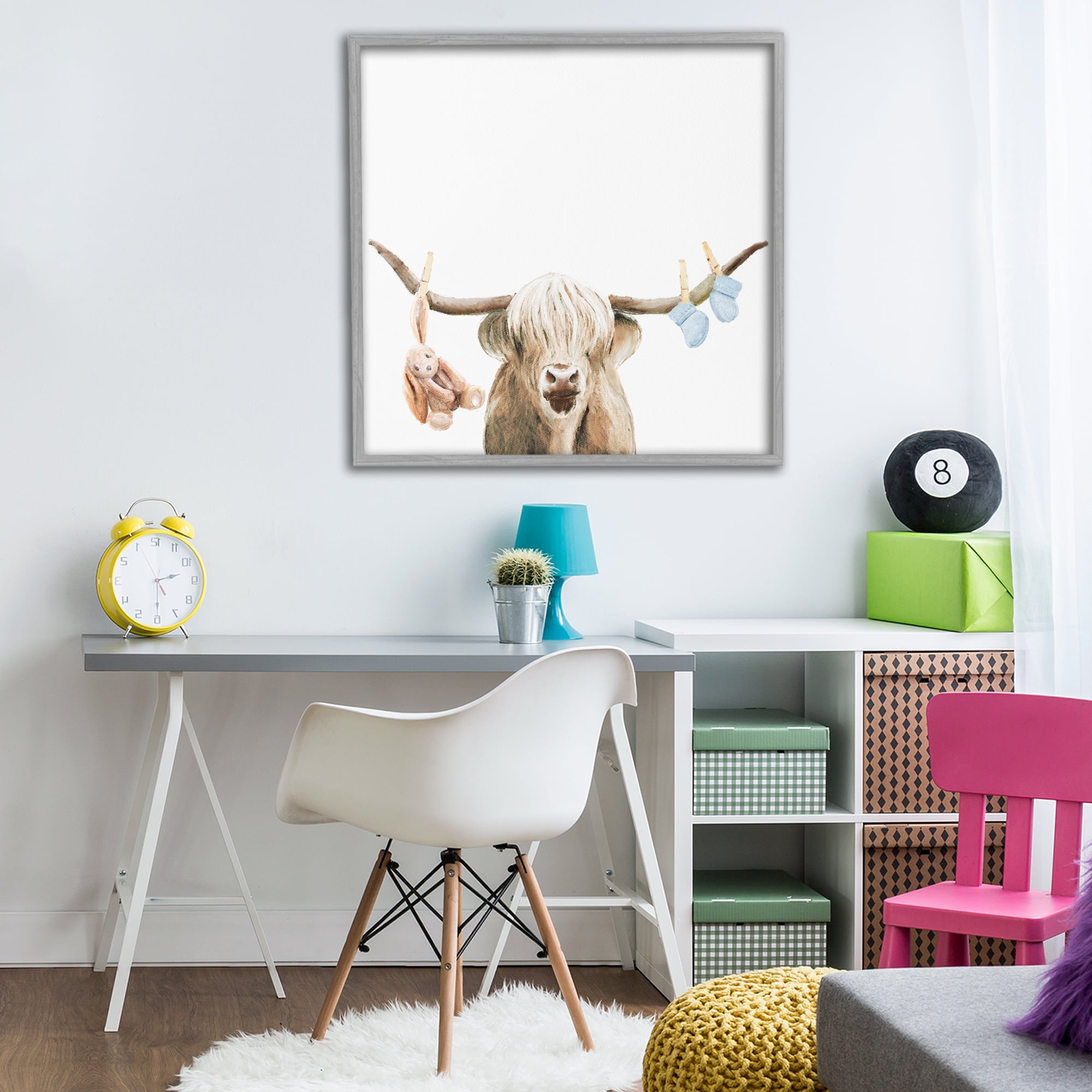 Highland Cow Baby Boy Gray Framed Giclee Art, design by Ali Lynne