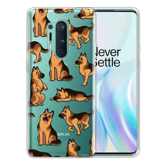 FINCIBO Soft TPU Clear Case Slim Protective Cover for OnePlus 8 Pro 6.8" 2020, Animal German Shepherd Funny Playful Postures