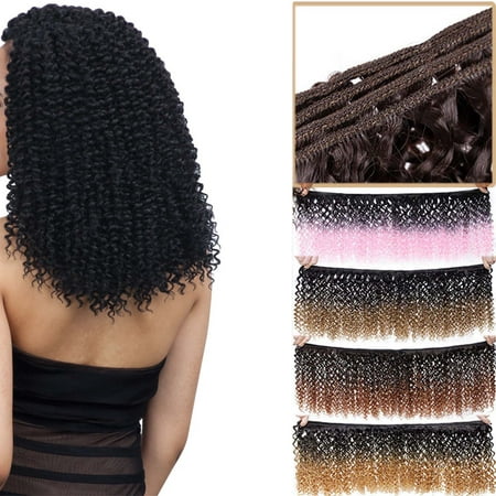 S-noilite 8 inch Weave Hair Extension Afro Kinky Curly Weft Hair Weave Bundles Synthetic Braid Hair Mambo Twist Ombre Hair for Women Natural