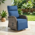thumbnail image 3 of OPOHORO 59" Outdoor Wicker Swivel Chaise Lounge with Adjustable Backrest and Cushion, Blue Patio Recliner for Poolside or Backyard, 3 of 11