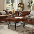 thumbnail image 3 of 2 Tier Retro Hexagon Wood Coffee Table with Metal Leg, Farmhouse Mid- Coffee Table with Storage Shelf ＆ Drawer for Living Room(40" Dx40 Wx19 H), 3 of 14