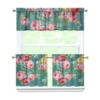 24 Inch 3 Pieces Set Kitchen Window Curtains with Rod Pocket over Sink Pioneer Colorful Floral Small Window Cafe Curtains for Home Decor Rod Pocket Tier Drapes