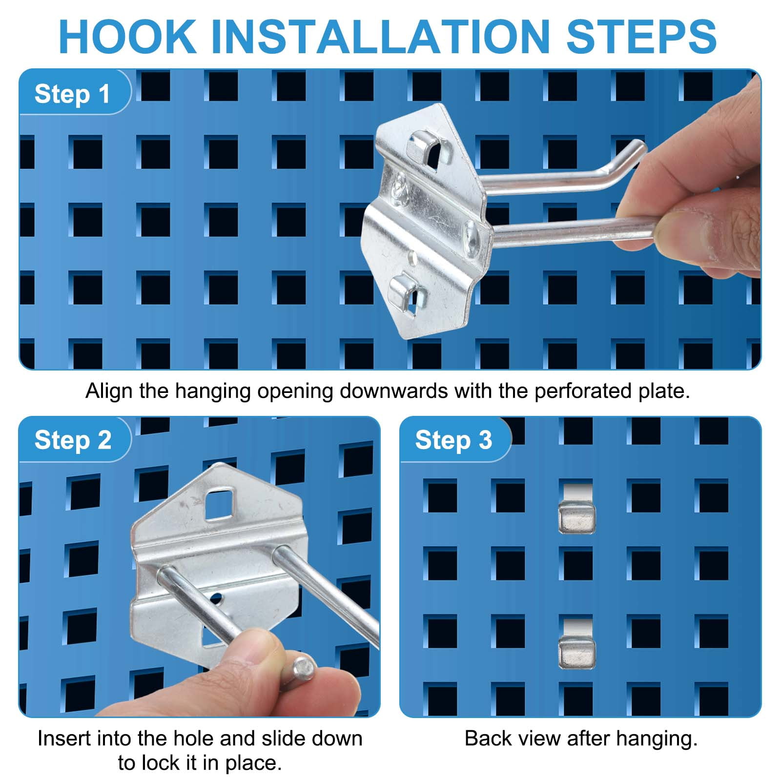 Uxcell 4Pcs Metal Square Peg Board Hooks, 4.1" Heavy Duty Square Hole Peg Hook for 3/8" Spaced Pegboard, Silver