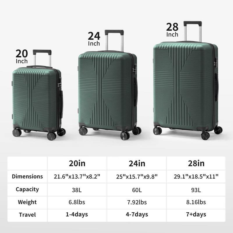 Alikpop 28 Inch Dark Green PP Hardside Spinner Luggage, Large Checked Suitcase with Combination Lock