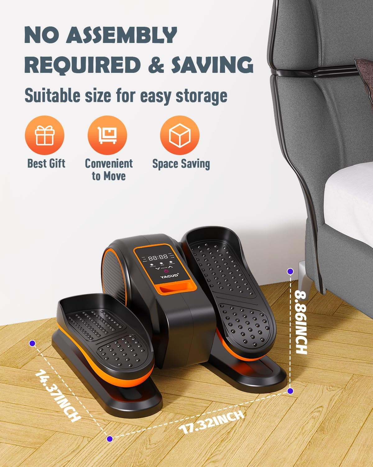 Yagud Under Desk Elliptical Machine, Electric Ellipse Leg Exerciser for Senior, 12 Adjustable Speeds Quiet and Portable Seated Pedal Exerciser for Training with Remote Control, Orange