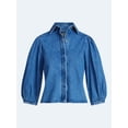 thumbnail image 5 of Scoop Women’s Denim Shirt with 3/4 Length Puff Sleeves, Sizes XS-XXL, 5 of 5