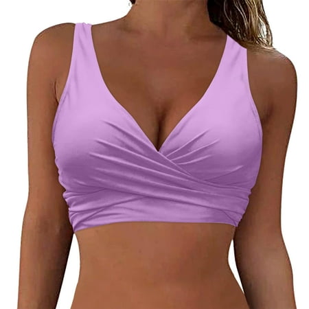 TOWED22 Women Plus Size Push up Bikini Top Only Full Coverage Swimsuit Tops Twist Front Longline Bathing Suit Bra(Purple S)