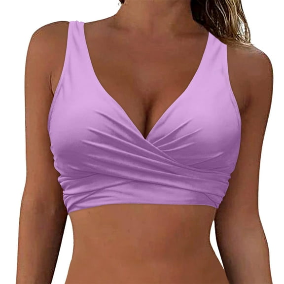 Siilsaa Women Swim Top String Bikini Tops for Women Bathing Suit Swim Tops Sexy Bikini Top Purple,XL