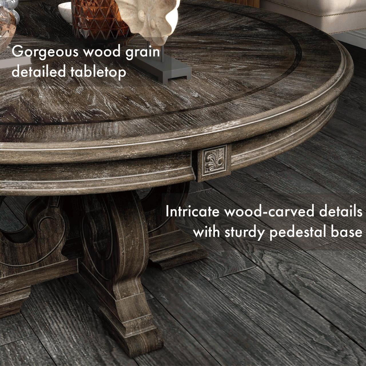 Furniture of America Ethelyn Wood Pedestal Dining Table, Natural Tone