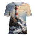 thumbnail image 5 of Lighthouse Sunrise Coast Scenery Pale Blue Tan Women's Short Sleeve Tops Casual Blouses T Shirt, 5 of 6