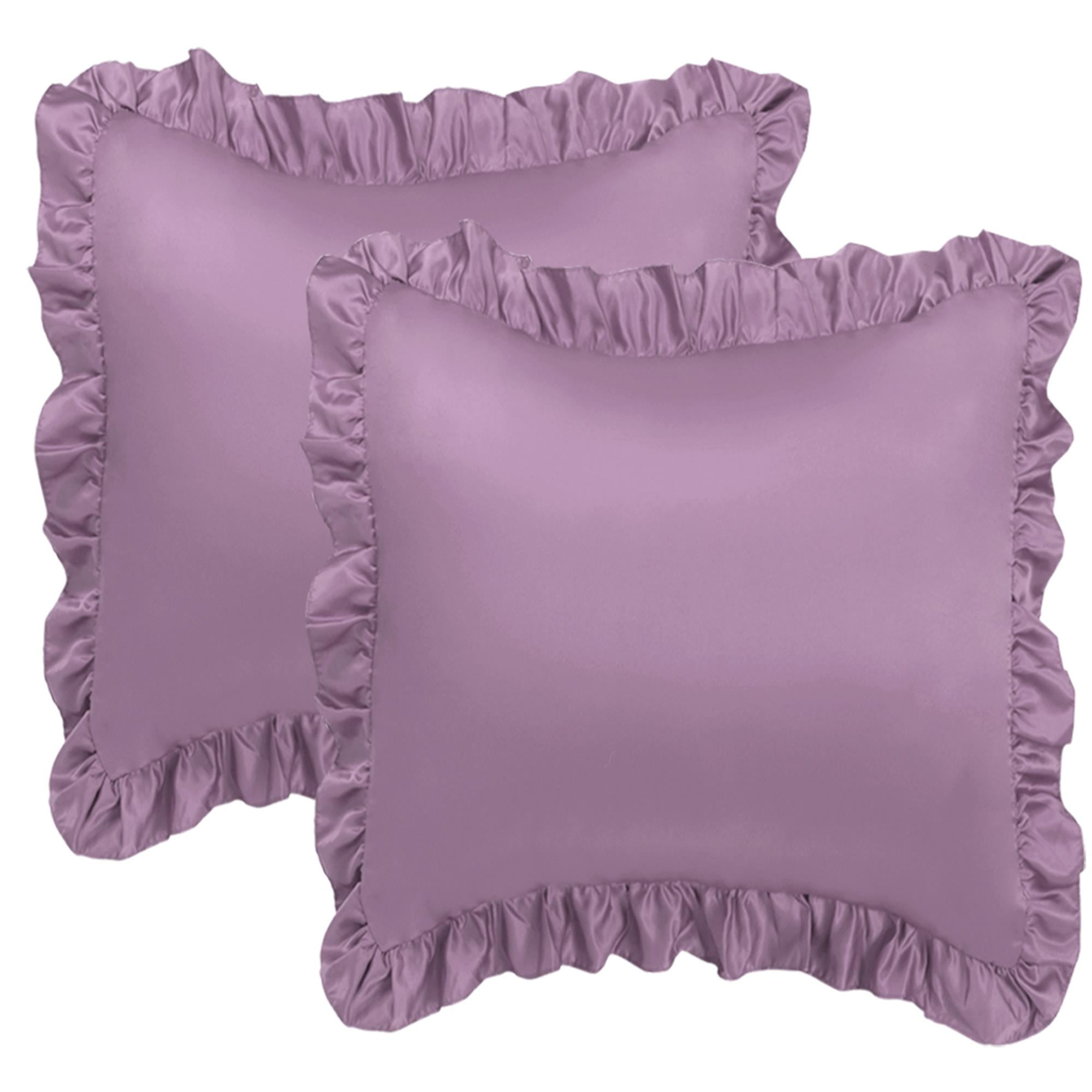 Unique Bargains 2piece Satin Ruffled Edge Pillow Cases Mauve Euro