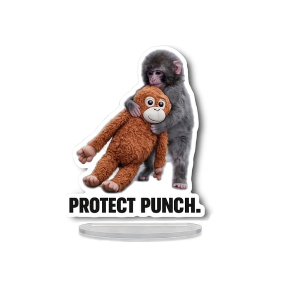 Protect Punch The Monkey | Cute Monkey Holding Plush Toy |2D Punch Monkey Stuffed Animal Stand Sign