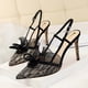 thumbnail image 3 of Zapatos de tacón alto para mujer, de moda, para banquetes, bodas, para mujer, con boca poco profunda, puntiagudos, para novias, sandalias con tiras de encaje de malla, 3 of 5