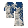 thumbnail image 5 of Women's Pajama Sets Short Sleeve Sleepwear Loungewear Summer Outfits For 2 Cotton Linen Set Oversized T Shirts Straight Leg Pant Tracksuit Plus Size Womens Clothing, 5 of 5