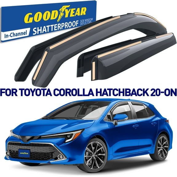 Goodyear Shatterproof In-Channel Window Deflectors for Toyota Corolla 2020-2025 Hatchback, Rain Guards, Window Visors for Cars, Vent Deflector, Car Accessories, 4 pcs - GY008448