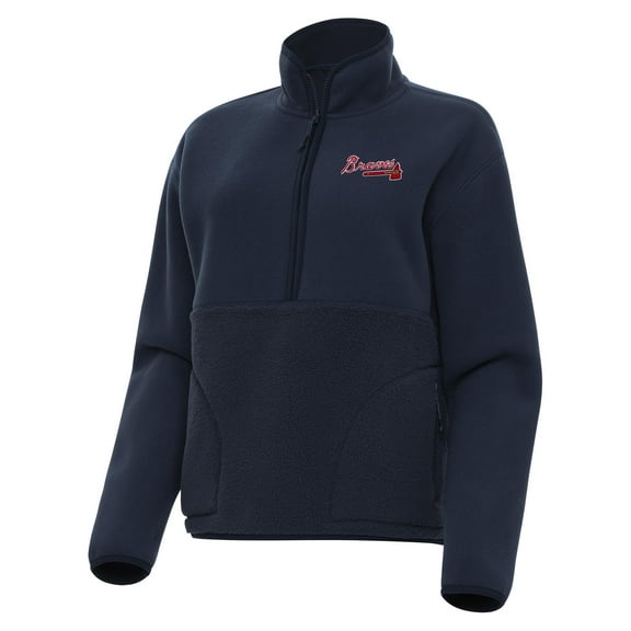 Women's Antigua Navy Atlanta Braves Figure Half-Zip Sweatshirt