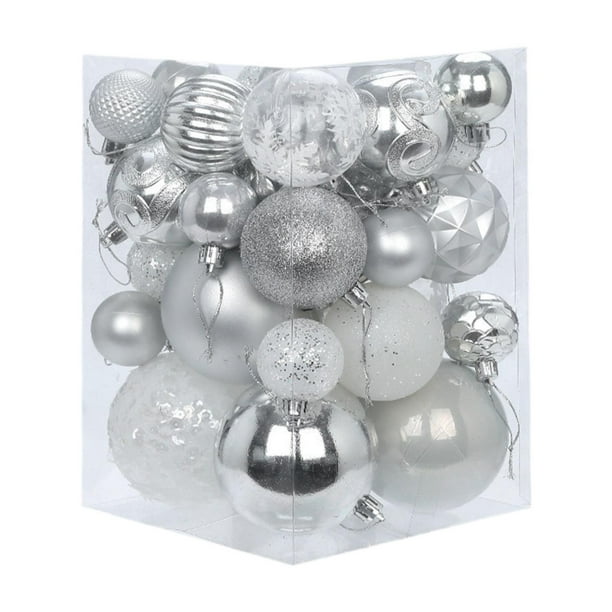 36 colgantes decorativos irrompibles para árbol de Navidad. Blanco plateado