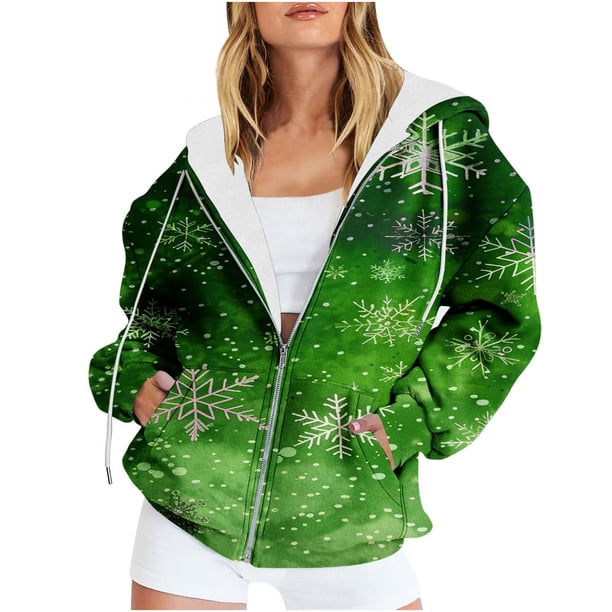 Puntoco Chaqueta Con Capucha Y Manga Larga Con Cremallera Y Estampado Navideño Informal Para Mujer