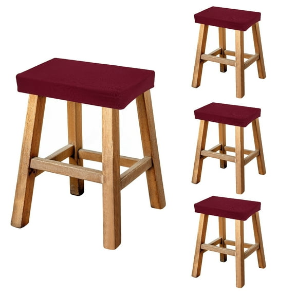 Uxcell Bar Stool Cover Rectangle, Stretch Washable Saddle Counter Vanity Barstool Slipcover Seat Cushion Protector with Elastic Band for Wooden Metal Bench Chair(Wine Red, 4Pcs)