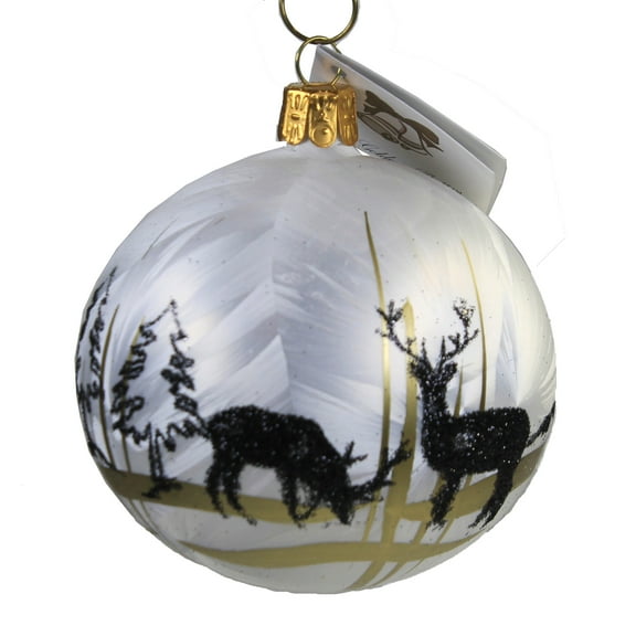 Reindeer In Winter's Snowfall - 1 Glass Ornament 3.5 Inch, Glass - Ornament Deer Forest Bm1120