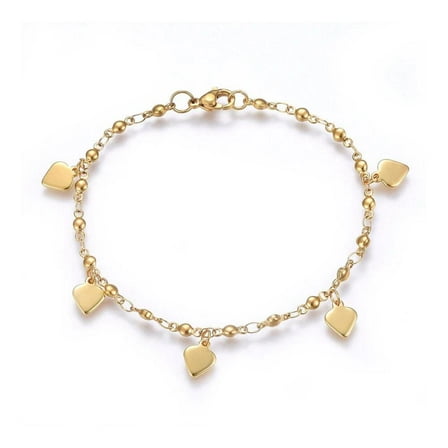 304 Stainless Steel Charm Bracelet Lobster Heart Gold 8.2" 3mm  A90