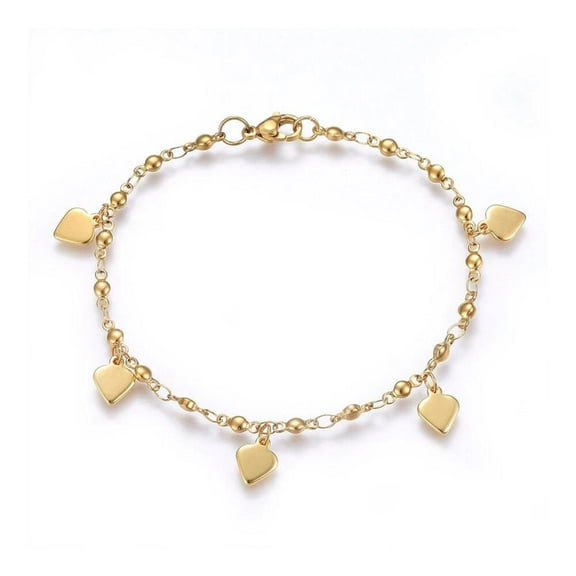 304 Stainless Steel Charm Bracelet Lobster Heart Gold 8.2" 3mm A90