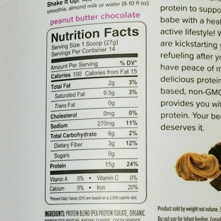 Tone It Up Plant Based Peanut Butter Chocolate Protein Powder - Pea Protein - Kosher, Sugar, Gluten and Dairy Free - 15g of Protein x 14 Servings - .77 lbs