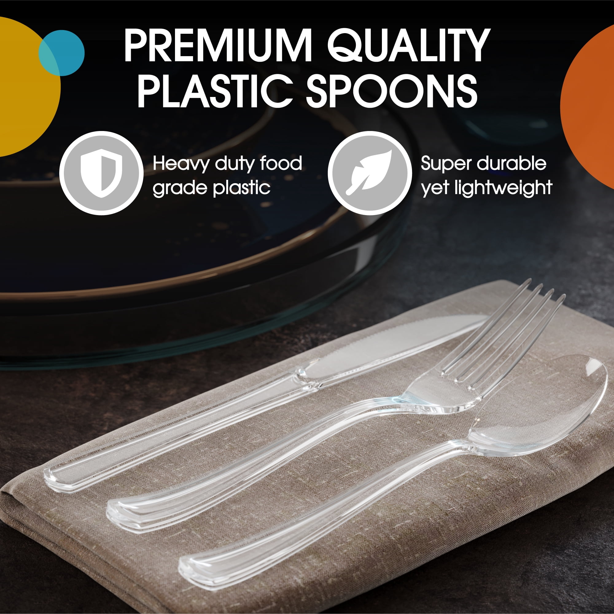 Exquisite Clear Disposable Spoons - Clear Plastic Spoons - 50 Count