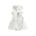 thumbnail image 2 of Aojekbee Baby Girls Summer Casual Romper White Sleeveless 3D Flower Mesh Patchwork Romper with Headband, 2 of 9
