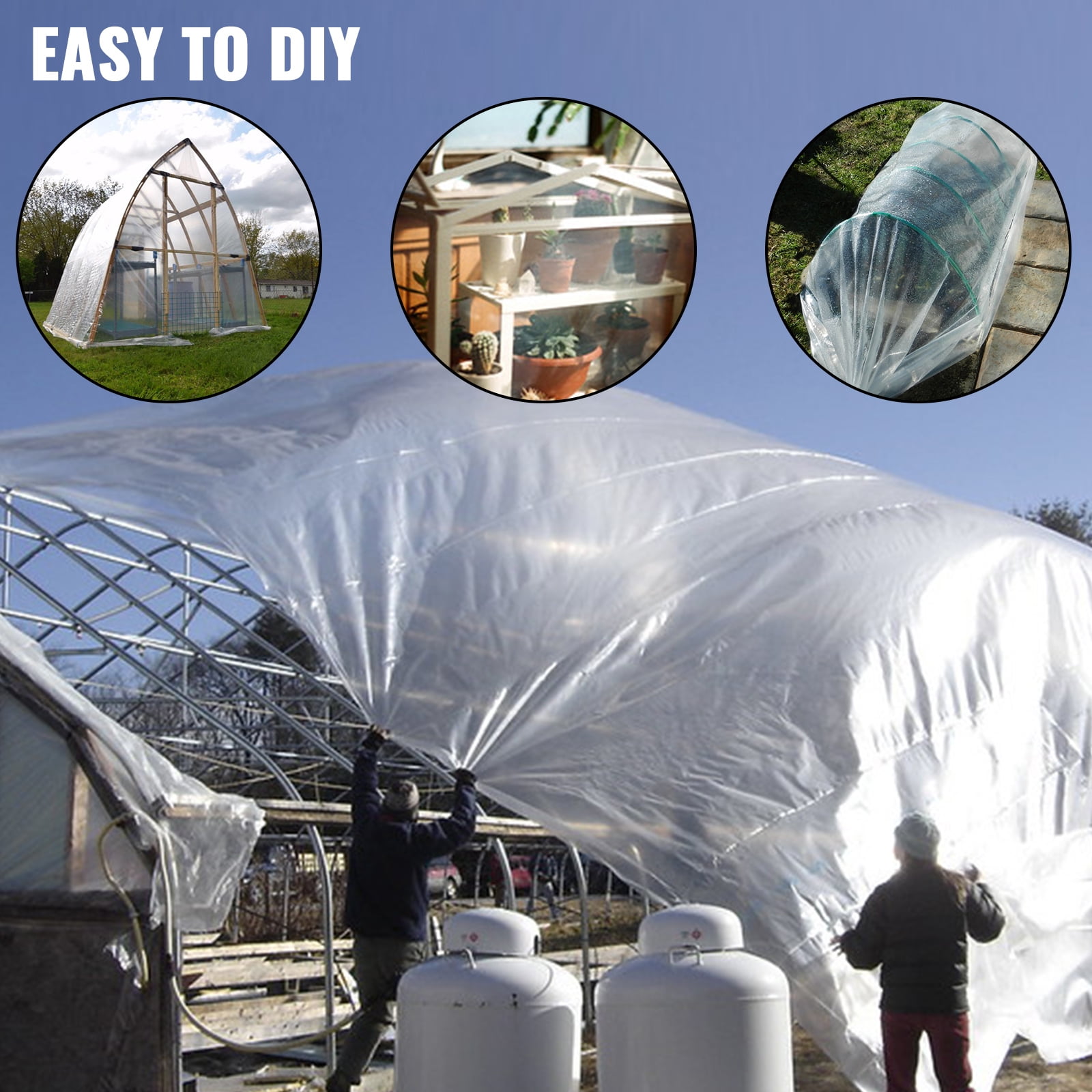 KFFKFF Greenhouse Film 12 x 25 ft, 6 Mil Polyethylene Cover, UV-Resistant Clear Plastic for Temperature Control, Durable and Protective Greenhouse Plastic Sheeting