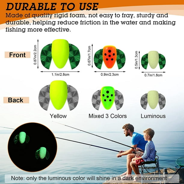 60 Pieces Foam Floats with Wings Snell Floats Pompano Rigs Fishing Rig  Floats Oval Spinner Rig Floats for Trout Catfish Walleye Bass (Fluorescent  Green, Yellow, Mix Color) 