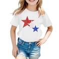 thumbnail image 4 of MIXUE Tween Girls Tops & T-Shirts Summer Fourth Of July Independence Day Star Print Round Neck Short Sleeve Casual Party T Shirts Daily-Wear,White,10-11 Years, 4 of 4