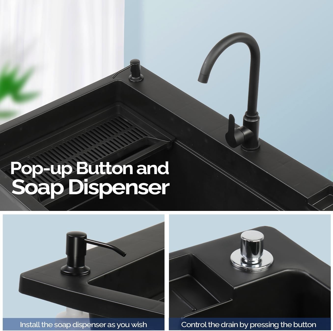 Ktaxon 27 Gallon Plastic Utility Sink with Hot/Cold Faucet, 36" Freestanding Laundry Tub with Iron Legs, Storage Shelf, Drain Board, Soap Dispenser and Pop-up Button for Bathroom, Laundry Room, Black