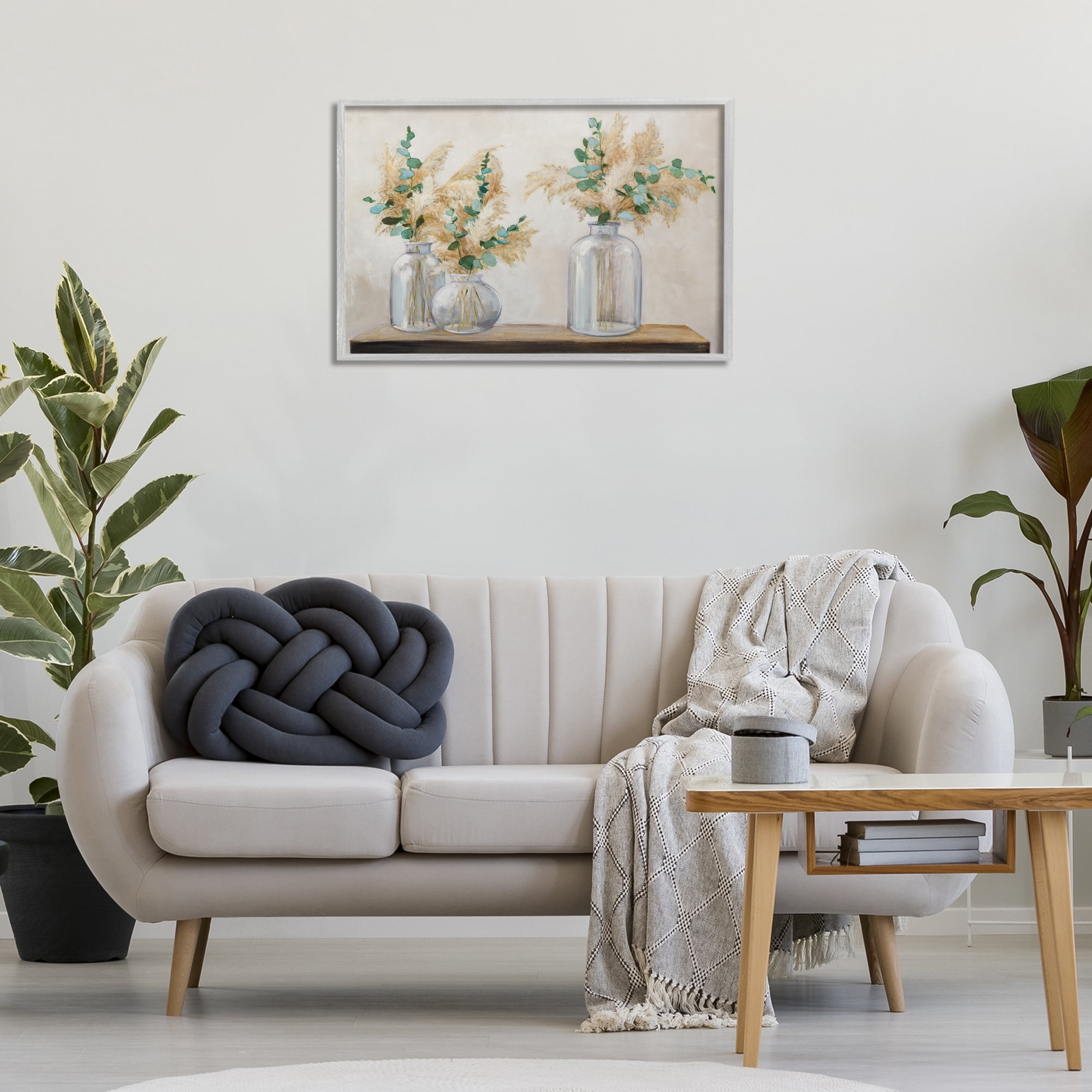 Stupell Industries Pampas & Eucalyptus Botanical & Floral Painting Gray Framed Art Print Wall Art, 30 x 20