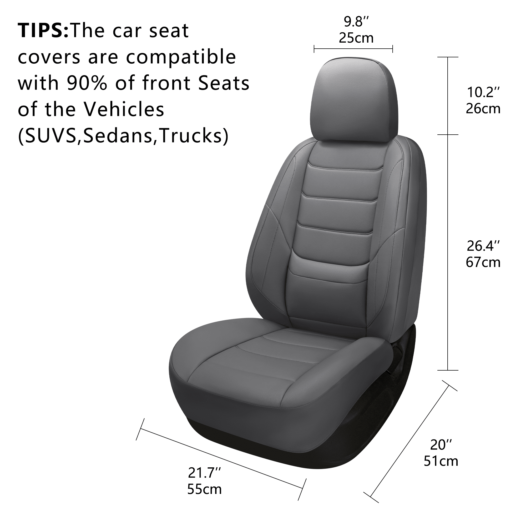 NS YOLO Premium Car Seat Covers Front | Universal Fit for Cars, Trucks & SUVs | Waterproof Full Coverage Front Seat Protectors with Lumbar Support Gray