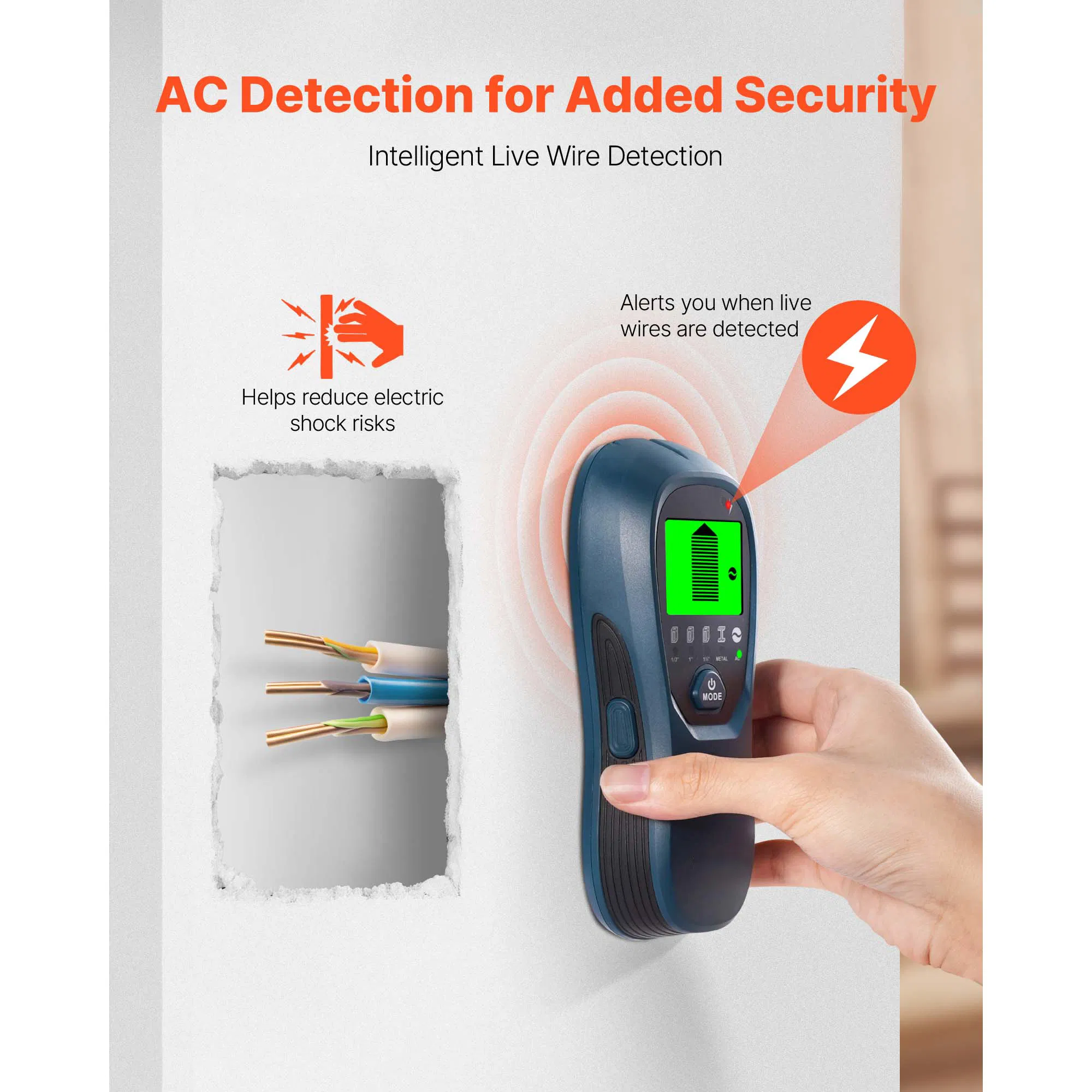 5 in 1 Stud Finder Wall Scanner with Smart Sensor,LCD Display,Audio Alarm for Metal,AC Wire,Joists and Pipes-Blue Electronic Detector