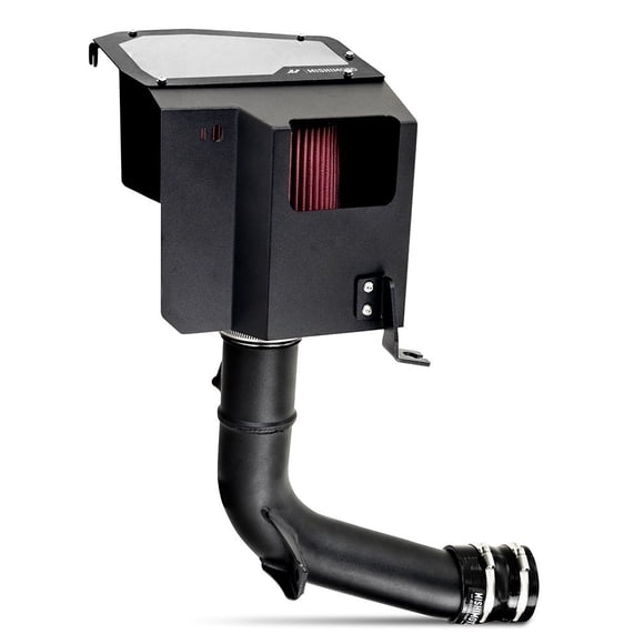 Mishimoto Cold Air Intake MMAI-WRX-22MWBK Black Aluminum Tube; Red Oiled Filter; With Air Box/Silicone Coupler