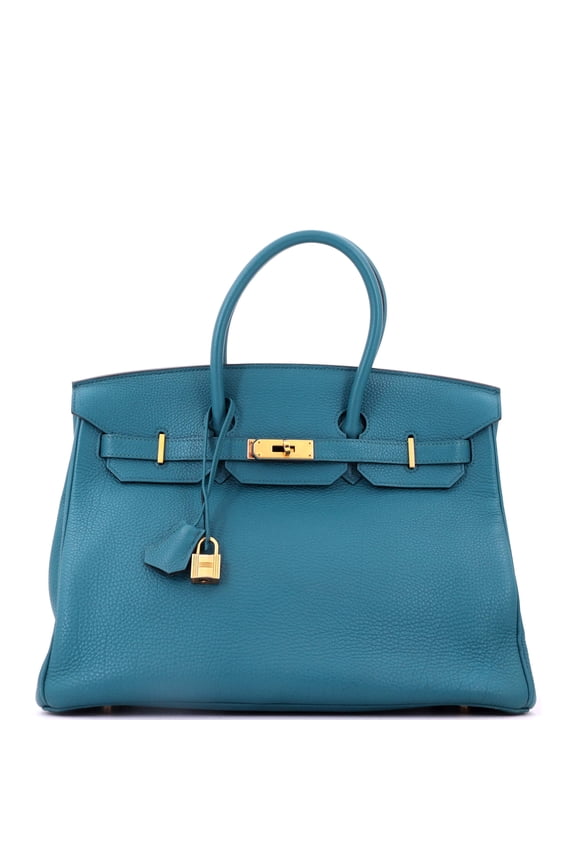 Pre-Owned Birkin Handbag Bleu Izmir Togo with Gold Hardware 35 By Rebag