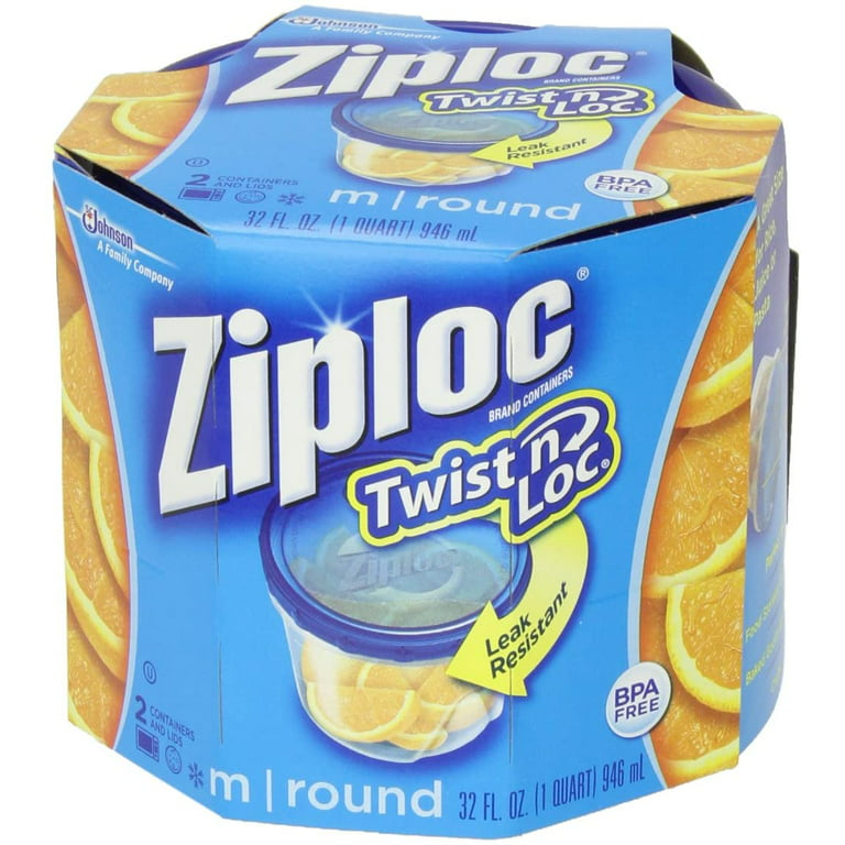 Ziploc® 2 Pack Twist 'n Loc Medium Round Storage Containers, 1 qt