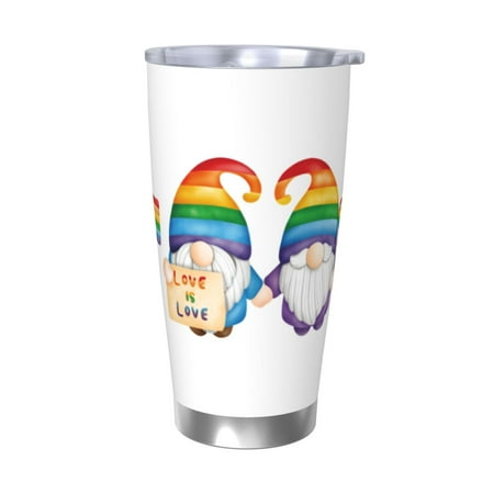 

Logiee Happy Pride Gnome Print 20OZ Car Cup with Lid Stainless Steel Vacuum Insulated Double Wall Travel Tumbler Durable Insulated Coffee Mug Thermal Cup with Straw-Without Straw