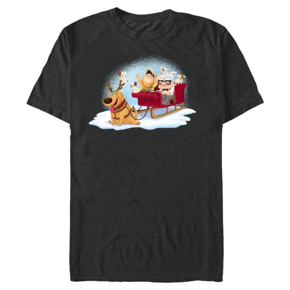 Disney PIXAR Up Carl, Russell & Dug Holiday Sleigh Ride - Short Sleeve Blended T-Shirt for Adults - Customized-Dark Heather