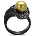 thumbnail image 3 of IP Black(Ion Plating) Stainless Steel Ring with Synthetic Pearl in Champagne for Women Champagne Stone Color Style TK1732 Size 8, 3 of 4