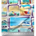 thumbnail image 1 of Soimoi Rayon Crepe Fabric Chair,Girl & Beach Surfboard Patchwork Printed Fabric 1 Yard 46 Inch Wide, 1 of 1