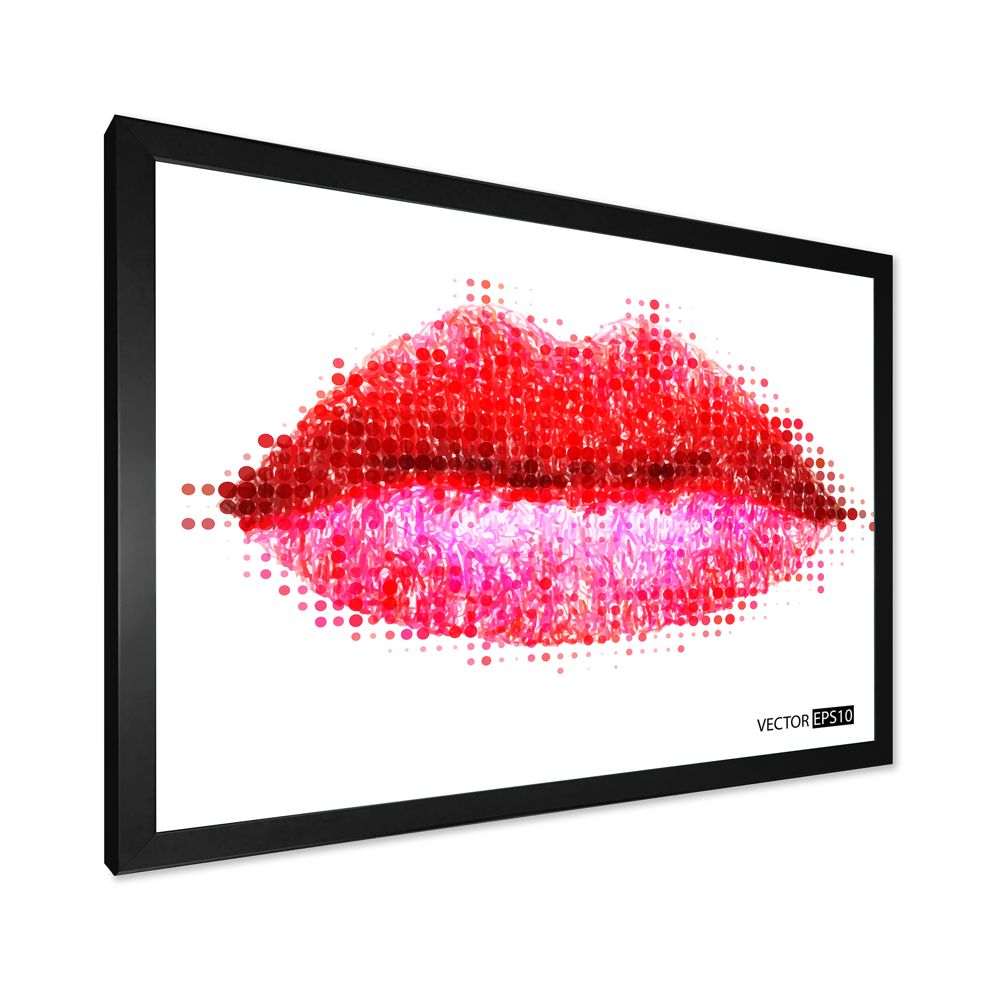 Designart 'Abstract Red Woman Lips in Pixels' Modern Framed Art Print