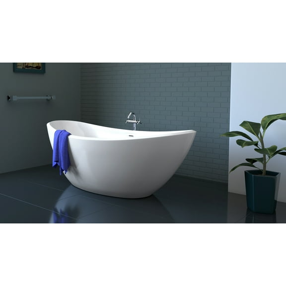 75" Streamline N-10200-75FSWH-FM Freestanding Tub and Tray With Internal Drain