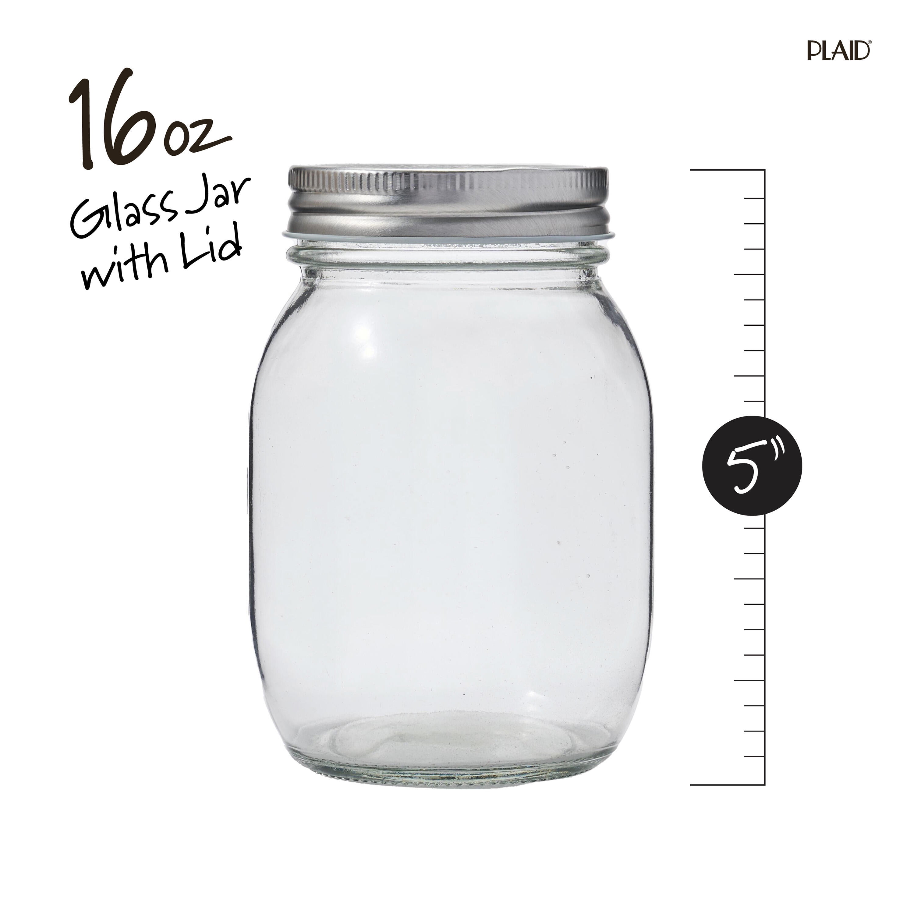 (4 pack) Plaid Surface Glass Mason Jar, 16 oz, 1pc