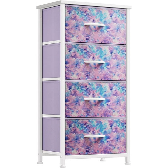 DEXTRUS 4-Drawer Fabric Dresser, Storage Tower for Bedroom, Tie-Dye Purple