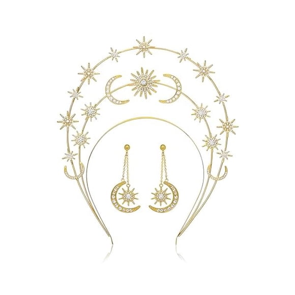 wonima44 Moon Headband, Sun Headband, Moon Crown, Gold Sun Star Goddess Costume Celestial Headpiece Costume Accessories for Women, Jewelry Headpiece Cosplay Party Wedding Accessories