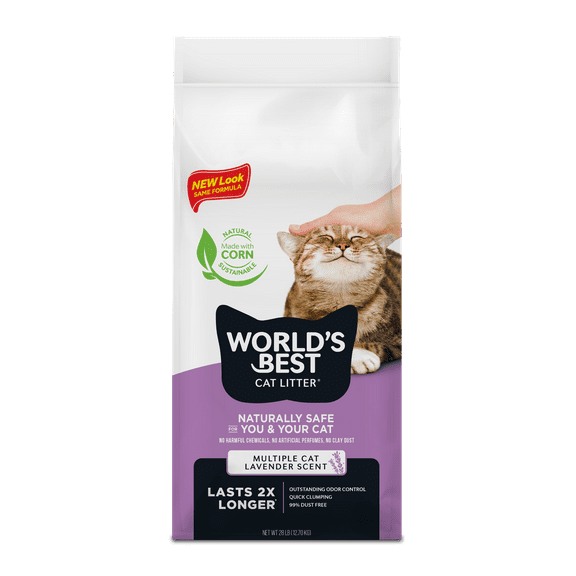 WORLD'S BEST CAT LITTER Multiple Cat Lavender Scented - Long-Lasting Odor Control, Natural Ingredients, Quick Clumping, Flushable, 99% Dust Free - Calming Fragrance - 28 lb Bag